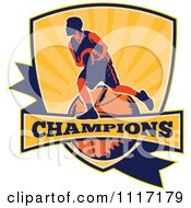Poster, Art Print Of Retro Basketball Player Athlete On A Shield With Champions Text