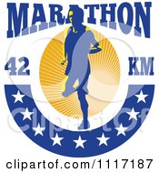 Poster, Art Print Of Retro Triathlete Runner With Marathon 42 Km Text And Stars