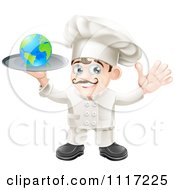 Happy Chef Holding A Globe On A Platter