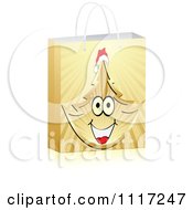 Vector Clipart Of A 3d Sales Shopping Bag With A Happy Gold Christmas Tree Royalty Free Graphic Illustration by Andrei Marincas