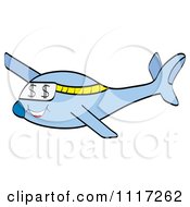 Vector Cartoon Of A Blue Airplane With Dollar Eyes Royalty Free Clipart Graphic