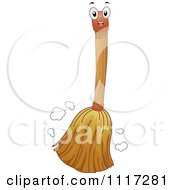 Cartoon Of A Happy Broom Sweeping Royalty Free Vector Clipart