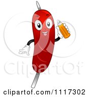 Happy Hot Dog Holding A Bottle Of Mustard