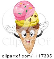 Cartoon Of A Happy Waffle Ice Cream Cone With Three Scoops Royalty Free Vector Clipart by BNP Design Studio