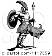 Vector Clipart Of A Grayscale Masculine And Strong Spartan Warrior Royalty Free Graphic Illustration by Chromaco