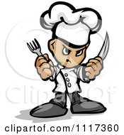 Poster, Art Print Of Tough Male Chef Guy Holding A Knife And Fork