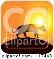 Clipart Of A Silhouetted Jaguar At Sunset Icon Royalty Free Vector Illustration by Lal Perera