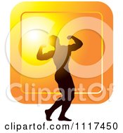 Poster, Art Print Of Silhouetted Male Bodybuilder Competitor Posing Over An Orange Square