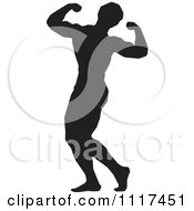 Clipart Of A Silhouetted Male Bodybuilder Competitor Flexing Royalty Free Vector Illustration
