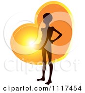 Clipart Of A Emaciated Person Begging For Food Over An Orange Sunset Heart Royalty Free Vector Illustration