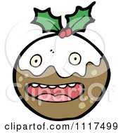 Cartoon Of Xmas Plum Pudding Character 5 Royalty Free Vector Clipart by lineartestpilot