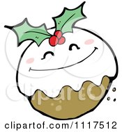Cartoon Of Xmas Plum Pudding Character 15 Royalty Free Vector Clipart by lineartestpilot