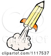 School Cartoon Of A Yellow Pencil Rocket 2 Royalty Free Vector Clipart