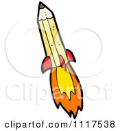 School Cartoon Of A Yellow Pencil Rocket 3 Royalty Free Vector Clipart