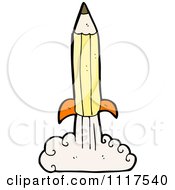 School Cartoon Of A Yellow Pencil Rocket 4 Royalty Free Vector Clipart