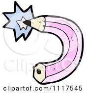 School Cartoon Of A Pink Pencil With A Burst 1 Royalty Free Vector Clipart