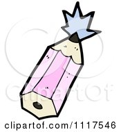 School Cartoon Of A Pink Pencil With A Burst 2 Royalty Free Vector Clipart