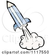 School Cartoon Of A Blue Pencil Rocket 1 Royalty Free Vector Clipart