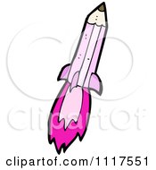 School Cartoon Of A Pink Pencil Rocket 1 Royalty Free Vector Clipart