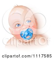 Blue Eyed Caucasian Baby With A Pacifier