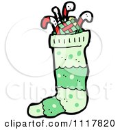 Cartoon Stuffed Green Xmas Stocking Royalty Free Vector Clipart