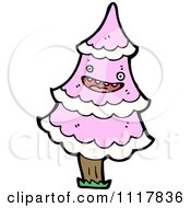 Cartoon Pink Christmas Tree Character 2 Royalty Free Vector Clipart
