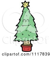 Cartoon Green Christmas Tree Character 3 Royalty Free Vector Clipart