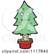 Cartoon Green Christmas Tree Character 4 Royalty Free Vector Clipart