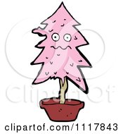 Cartoon Pink Christmas Tree Character 3 Royalty Free Vector Clipart