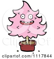 Cartoon Pink Christmas Tree Character 4 Royalty Free Vector Clipart by lineartestpilot