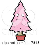 Cartoon Pink Christmas Tree Character 5 Royalty Free Vector Clipart