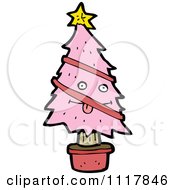 Cartoon Pink Christmas Tree Character 6 Royalty Free Vector Clipart