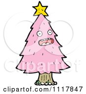 Cartoon Pink Christmas Tree Character 7 Royalty Free Vector Clipart
