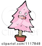 Cartoon Pink Christmas Tree Character 8 Royalty Free Vector Clipart