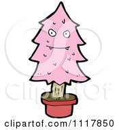 Cartoon Pink Christmas Tree Character 10 Royalty Free Vector Clipart