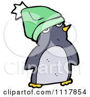 Cartoon Festive Xmas Penguin Wearing A Green Hat Royalty Free Vector Clipart by lineartestpilot