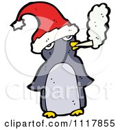 Cartoon Bad Xmas Penguin Smoking A Cigarette 1 Royalty Free Vector Clipart by lineartestpilot