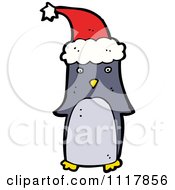 Cartoon Festive Xmas Penguin Wearing A Santa Hat 1 Royalty Free Vector Clipart by lineartestpilot