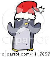 Cartoon Festive Xmas Penguin Wearing A Santa Hat 2 Royalty Free Vector Clipart by lineartestpilot
