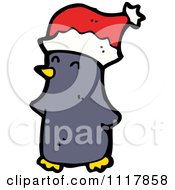 Cartoon Festive Xmas Penguin Wearing A Santa Hat 3 Royalty Free Vector Clipart by lineartestpilot