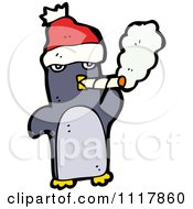 Cartoon Bad Xmas Penguin Smoking A Cigarette 4 Royalty Free Vector Clipart by lineartestpilot