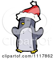 Cartoon Festive Xmas Penguin Wearing A Santa Hat 6 Royalty Free Vector Clipart by lineartestpilot