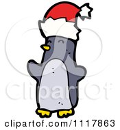 Cartoon Festive Xmas Penguin Wearing A Santa Hat 7 Royalty Free Vector Clipart by lineartestpilot