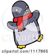 Cartoon Xmas Penguin Wearing A Scarf 2 Royalty Free Vector Clipart by lineartestpilot