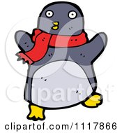 Cartoon Xmas Penguin Wearing A Scarf 3 Royalty Free Vector Clipart by lineartestpilot