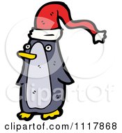 Cartoon Festive Xmas Penguin Wearing A Santa Hat 8 Royalty Free Vector Clipart by lineartestpilot
