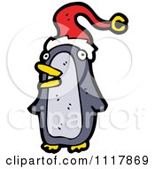 Cartoon Festive Xmas Penguin Wearing A Santa Hat 9 Royalty Free Vector Clipart by lineartestpilot