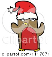 Cartoon Festive Xmas Penguin Wearing A Santa Hat 11 Royalty Free Vector Clipart by lineartestpilot