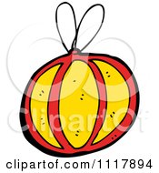 Cartoon Red And Yellow Xmas Bauble Royalty Free Vector Clipart by lineartestpilot