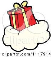 Cartoon Xmas Gift Box Present On A Cloud 3 Royalty Free Vector Clipart by lineartestpilot